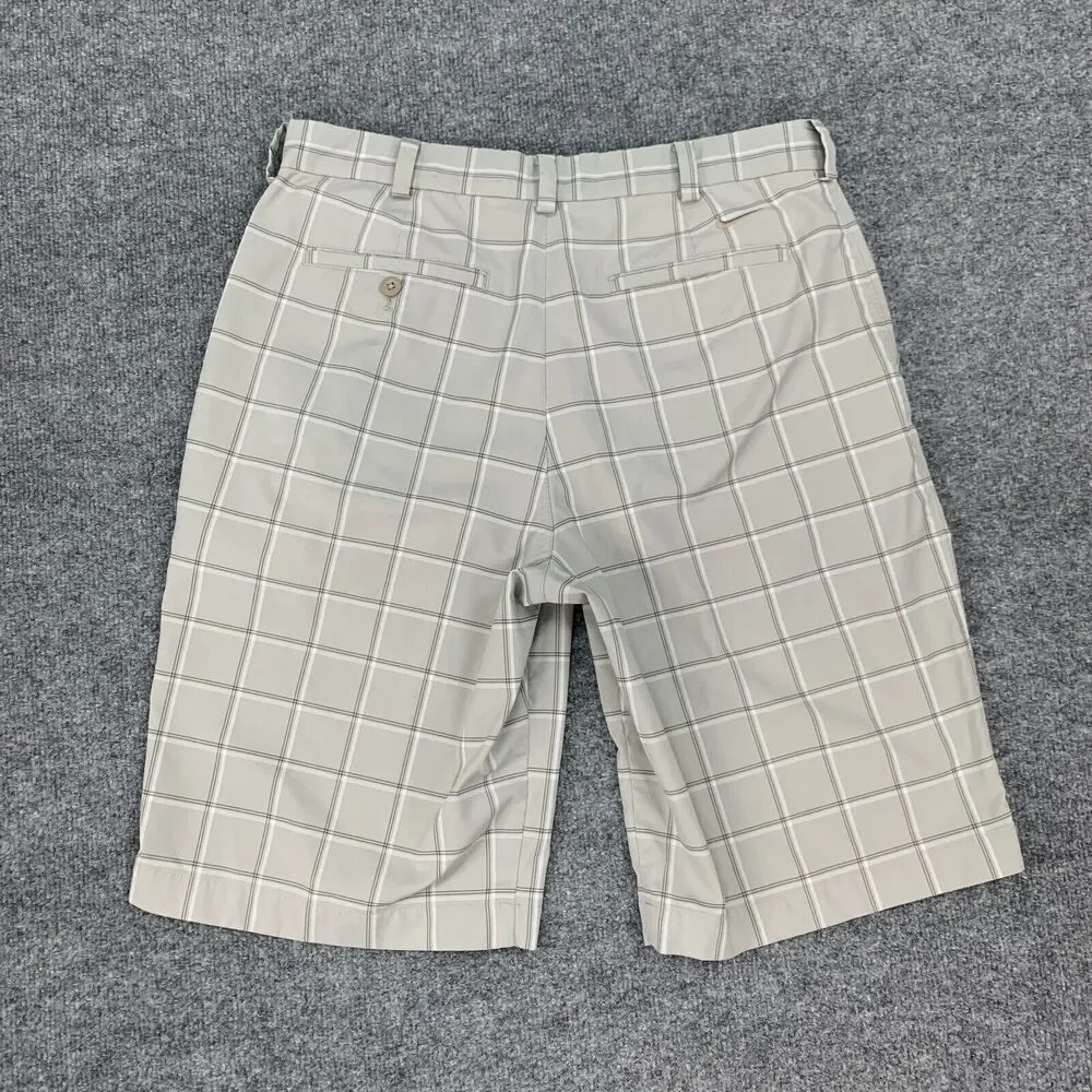 Nike Golf Shorts Mens 36 Beige Check Plaid Stretch Flat Front Lightweight Chino